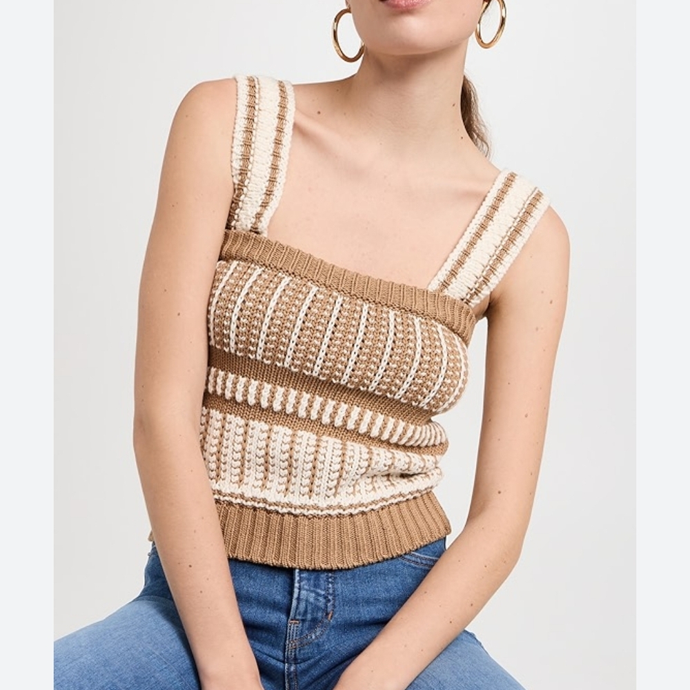 Veronica Beard Tan and Cream Knit Tank Top Size Small
